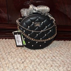 Badgley Mischka Round Diamond Quilted Crossbody With Pearls