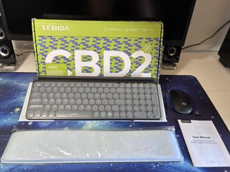 NEW Wireless, Bluetooth Keyboard & Mouse, and Keyboard Stand & Wrist Rest Set