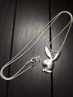 20” or 22” Pink Swarovski Glass Crystal Eye/ Silver Plated Necklace with Playboy Bunny Pendant