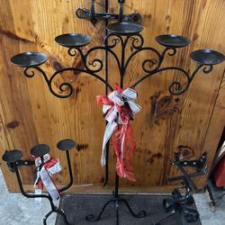 Vintage Black Wrought Iron Candelabras. 