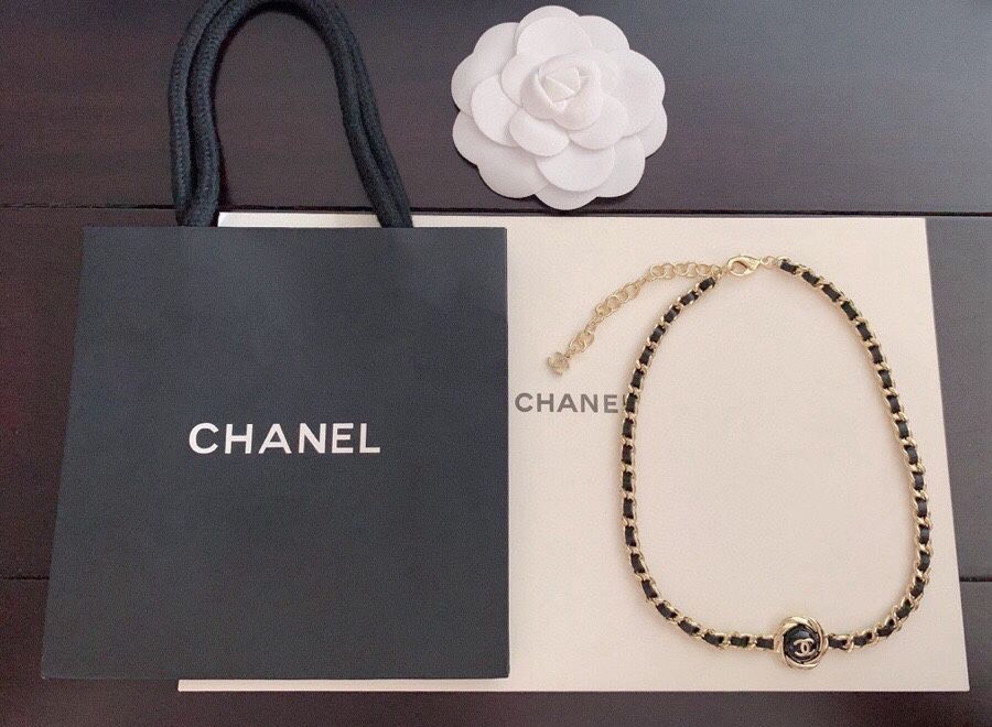 A black leather women's necklace
