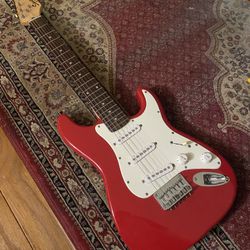 2005 Squier Mini Strat— Torino Red/Rosewood Board