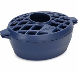 GOOD GAIN Wood Stove Steamer Pot Cast Iron,Fireplace Humidifier,2.5Qt,Blue Matte Black Finish, Rust Resistant, Lattice Top,Wood Burning Stove Indoor D