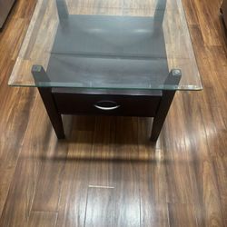 End Table With Glass Top And Drawer 