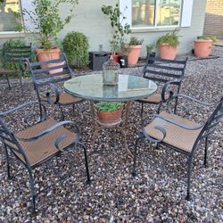 Vtg Wrought Iron Patio Table Scroll Work Custom Glass Top