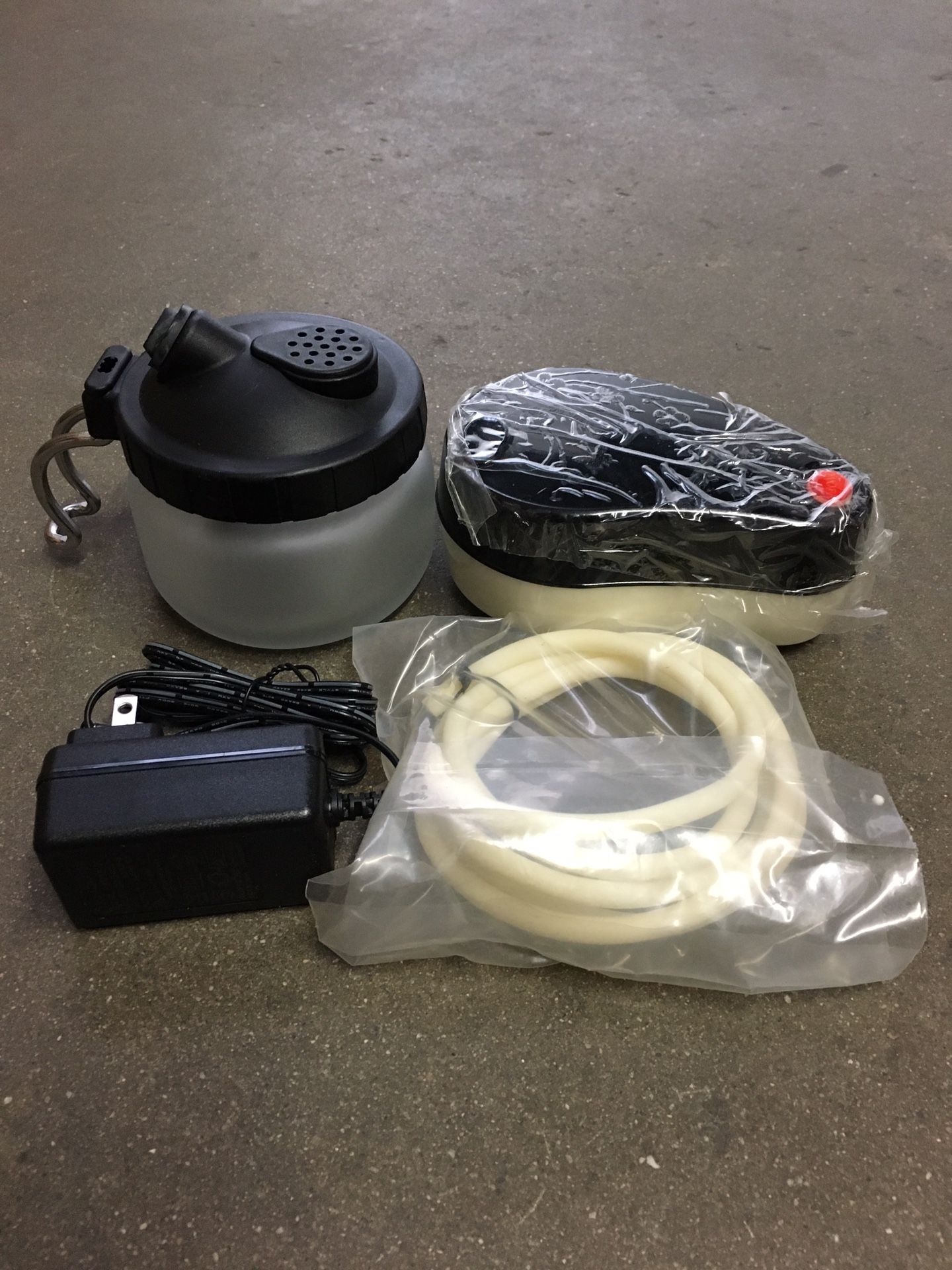 New in box $20 mini airbrush compressor with glass cleaning pot air hose