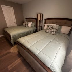 Set Of Full Size Wood  Beige Beds
