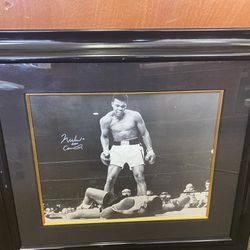Muhammad Ali Aka Cassius Clay Over Sonny Liston Autographed 24x24”