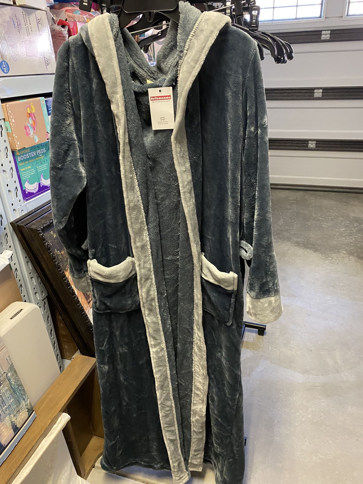 Hellomamma Mens Long Robes with Hood Full Length Hooded Bathrobe Fleece Plush M