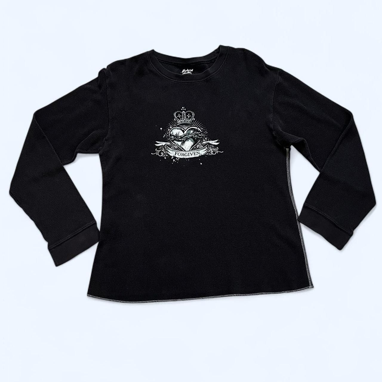 Hybrid Tees Medium Black Waffle Thermal Y2K Long Sleeve Shirt Crown Forgiven Top