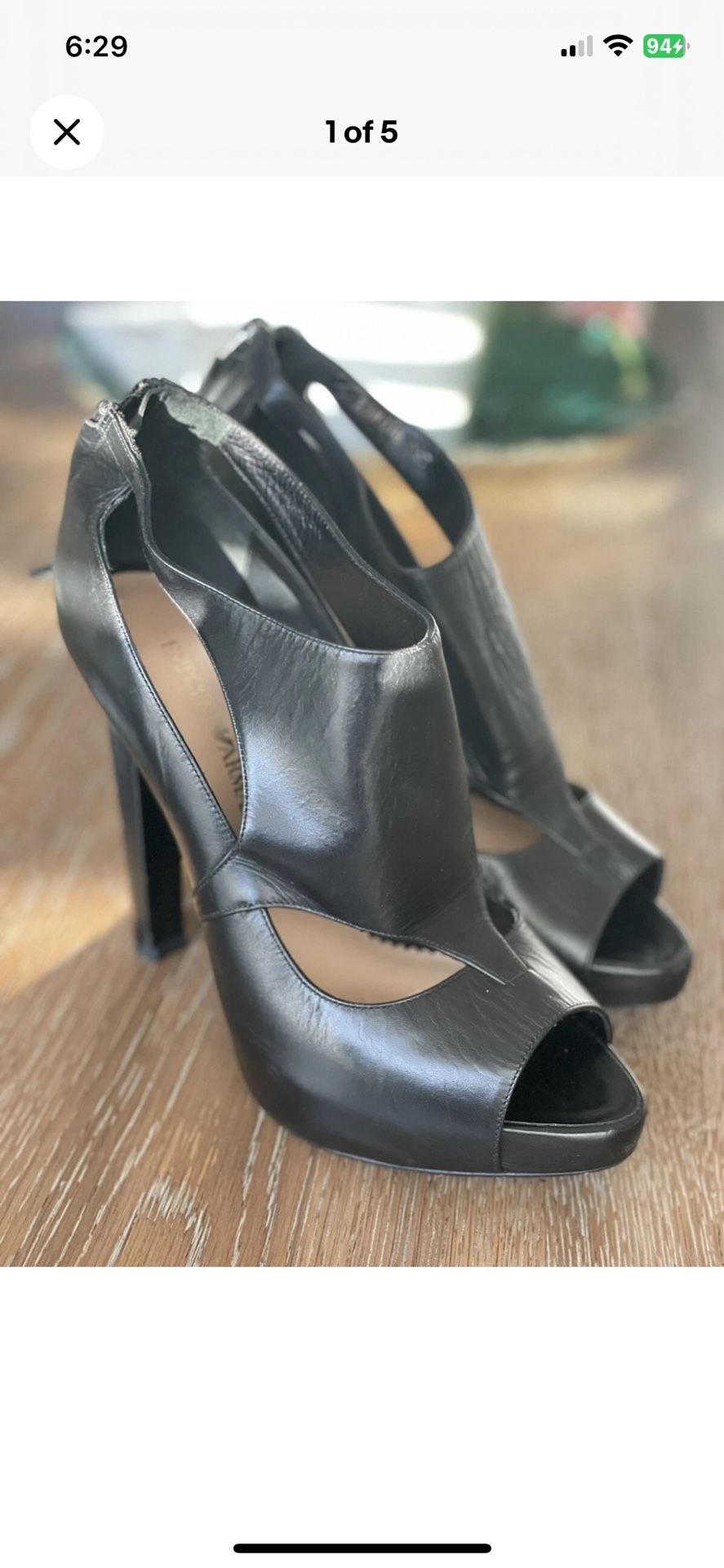 Emporio Armani Black Lather Heels Size 37 Us 7
