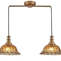 (Brand New in Box)  HDDFL Vintage 2 Light Pendant Light Fixtures Modern Brown Glass Hanging Lighting with Adjustable Cord for Kitchen Island Dining Ro