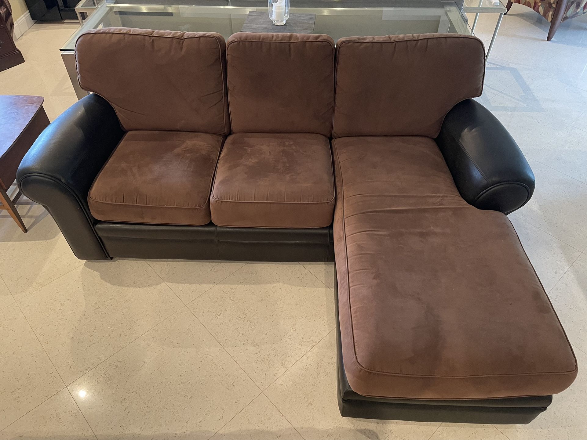 Brown leather & suede Microfiber Sofa