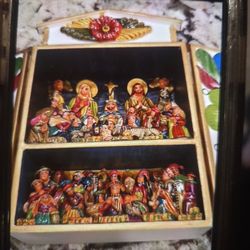 Christmas Nativity Scene Wood Retablo Peru Large 10 X 7 