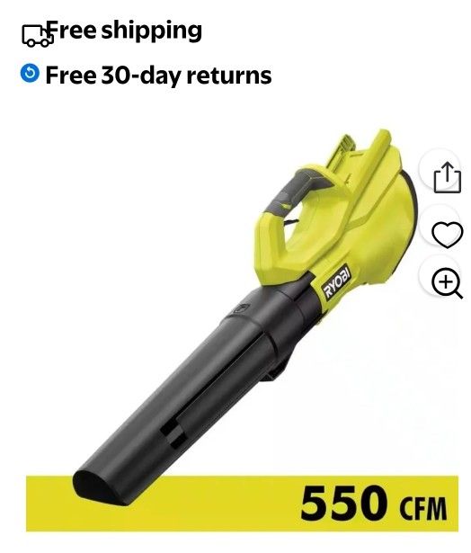 RYOBI 40-Volt Lithium-Ion Cordless Variable-Speed 120 MPH 550 CFM Leaf Blower (Tool-Only); Battery and Charger Not Included, Green, RY40LB01B
