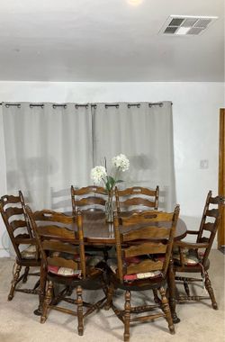 All Wood Dining Table with Extension & 6 Chairs