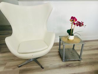 White leather egg accent chair recliner