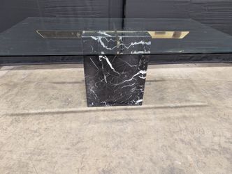 Black Marble Pedestal Glass Top Dining Table
