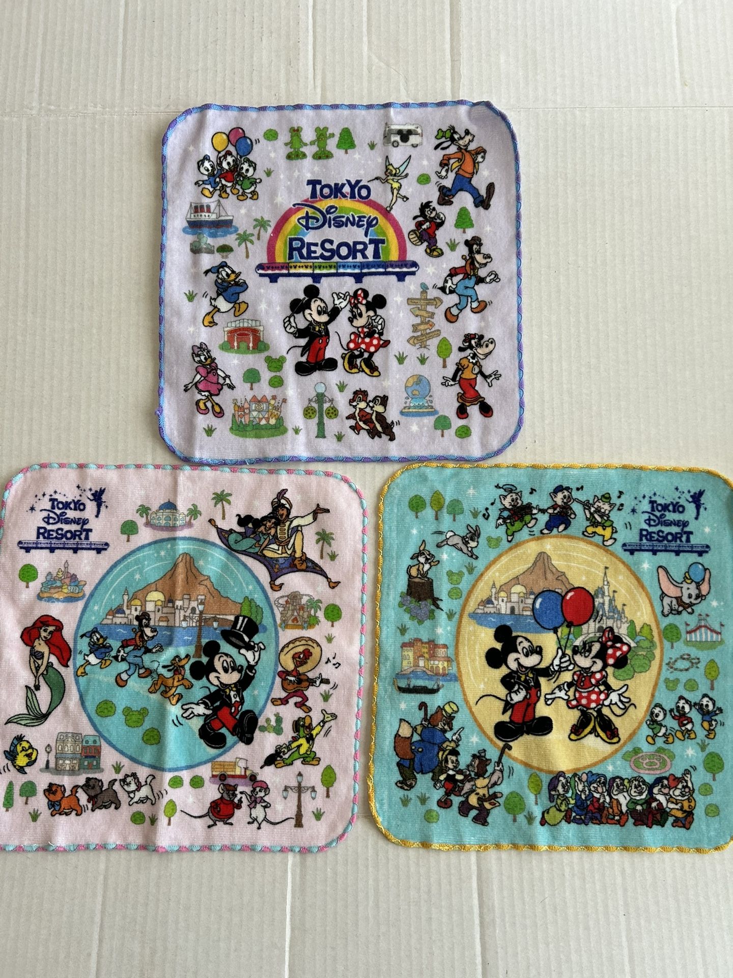 Tokyo Disney Resort mini towels, featuring various Disney characters Set of 3