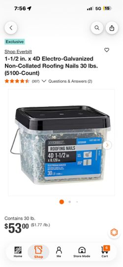 Everbilt 4D Electro-Galvanized Roofing Nails 30 lb pay 40 vs 56