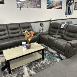 2PC Gray Sofa & Loveseat