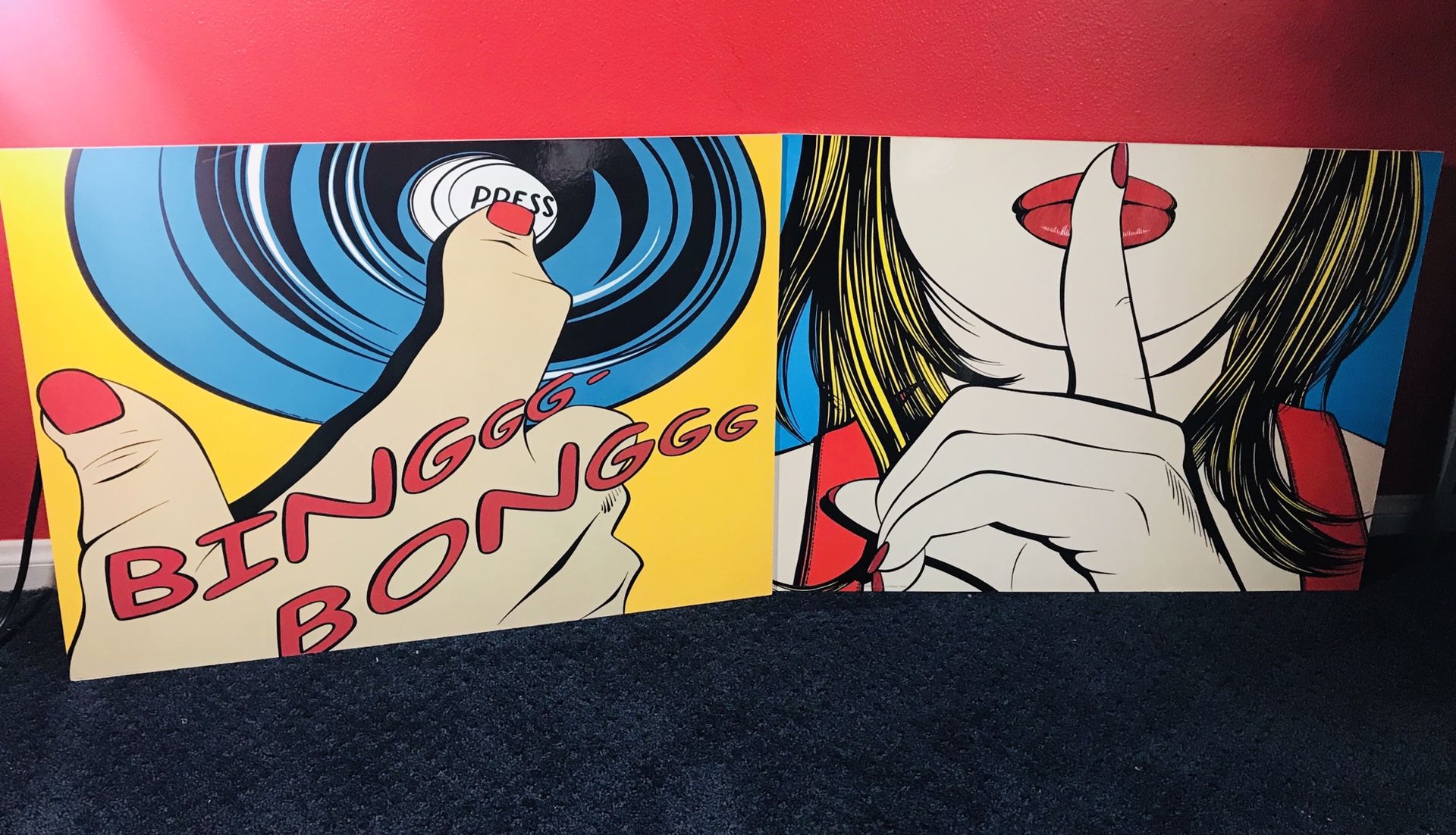 Sssshhh! And Binggg Bonggg Collectible 1999 Deborah Azzopardi POP ART Hard Print Heavy Board 27.5" x 20"Wall Art