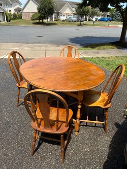 Antique Drop Leaf Table & 4 Spindle Back Chairs ~ Square Brand ~ Early 1900’s