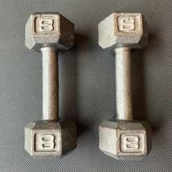 ► 2x 8lb Dumbbells 8lbs Hex Cast Iron Dumbbell Set pair