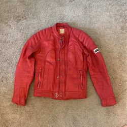 Men’s Red Leather Motorcycle Jacket Small 