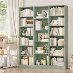 Triple Wide Bookshelf, 6 Tier Large Bookshelf, Bookcase with 17 Open Display Shelves, 74'' Tall Bookcases and Bookshelves for Living Room, Home Office