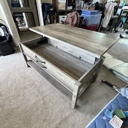 Coffee Table with Hidden Storage + Lift Top – Rustic Gray Finish