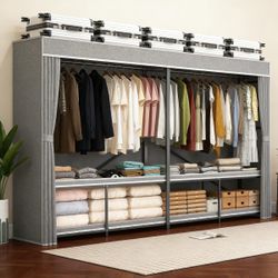 Caulitar 95% Assembled 96" L Heavy Duty Wardrobe Closet, Premium Extra Large Strong Heavy Duty Clothes Rack with Cover, Portable Foldable Freestanding