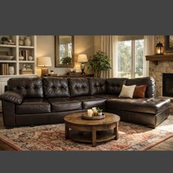 Beautiful Dark Brown Leather Sectional Sofa – Very Clean and Comfortable