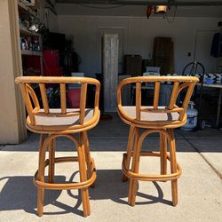 2 Vintage Bamboo Swivel Bar Chairs