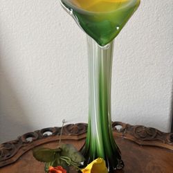 Green and yellow art glass Jack in the Pulpit Vase