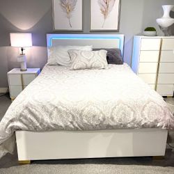 White Bedroom Set New 😍 Led Lights Bed Chest Nightstand 