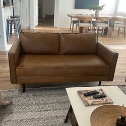 West Elm Camel Leather loveseat