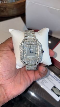 Moissiante stones Vvs 28ct silver gray dial watch (PASSES DIAMOND TESTER)(ON SALE)