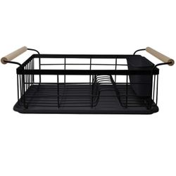Black Steel & Wood Dish Rack