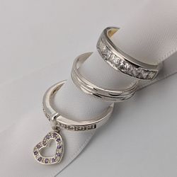 💍Sterling Silver Ring Set – Size 7 – CZ & Heart Charm – 3 Piece Bundle✨$40 each|2x$70 - OR $90 FOR ALL 3