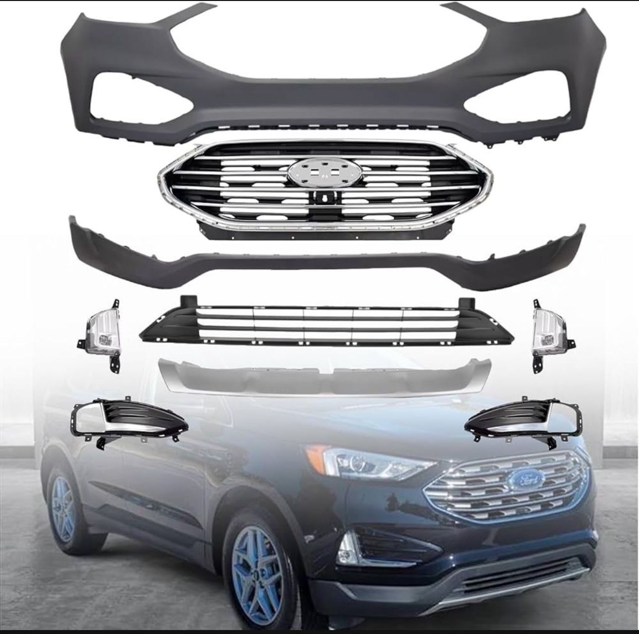 New Complete Front Bumper Cover Kit with Grille & Fog Lights Fits 2020-2022 Ford Edge
