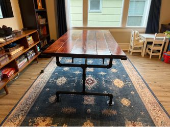 Industrial Wood Dining Table - Handmade - Pipe Base