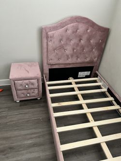 Pink Velvet Princess Bed And Dresser