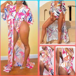 Fashion Nova Swimsuit with sheer kimono cover up wrap
