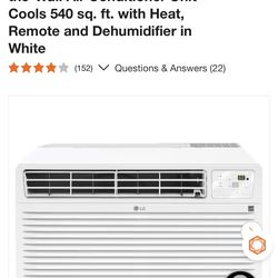 LG 11,800 BTU 230-Volt Through-the-Wall Air Conditioner Unit Cools 540 sq. ft. with Heat, Remote and Dehumidifier in White