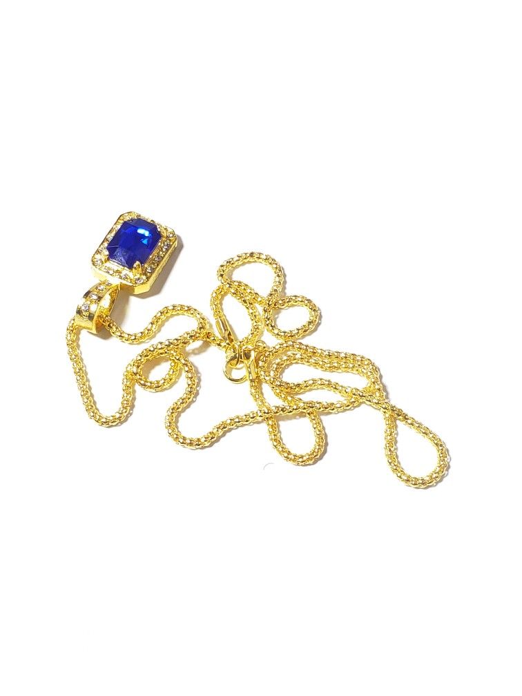 Blue Fashion Gold Plated Gemstone Necklace Chain Filled Diamond Titanium Hip Hop Pendant Necklace