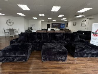 Modular Black Furlike Jumbo Corduroy Sectional 