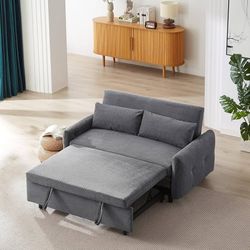 Pull-Out Sofa Bed with Adjustable Backrest, 2 Seat Loveseat Lounge, Two Throw Pillows and Memory Foam Mattress Convertible Sleeper Couch, Type C and U