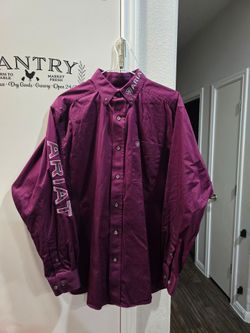 Ariat Team Logo Shirt Mens Medium Purple Beet Serape Twill Long Sleeve Button