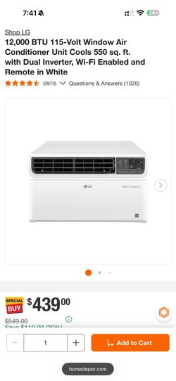 LG 12,000 BTU Dual Inverter Window Air Conditioner